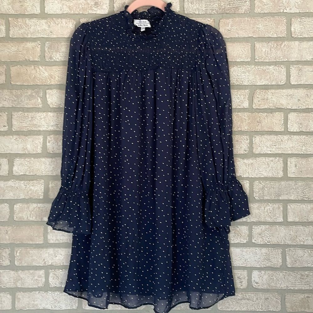 & Other Stories Navy Polka Dot Long-Sleeve Mini Dress